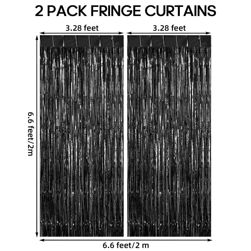 TOTAFAM 2 Pack Fringe Curtains Backdrops, Foil Fringe Curtains, Door Streamers for Birthday Wedding Bridal Shower Holiday Graduation Party Decorations, Photo Booth Backdrops, Black - Image 4